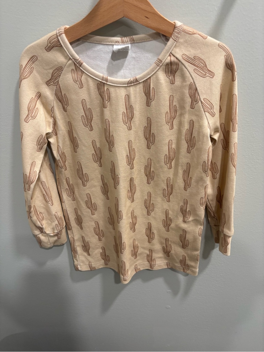 Gender Neutral Cactus Print Long Sleeve Tee - Beige